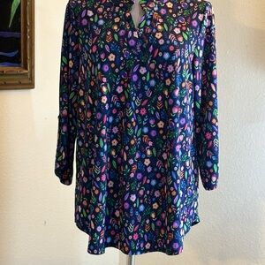 Navy Floral V-Neck Long Sleeve Tunic